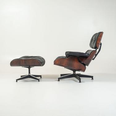 Fully Restored 1st Gen 1959 Eames Lounge Chair and boot glide ottoman 670, 671 