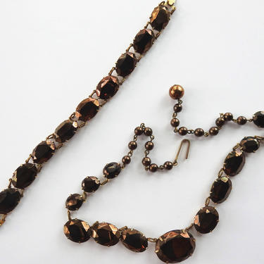 Vintage Bronze Glass Mourning Necklace and Bracelet 