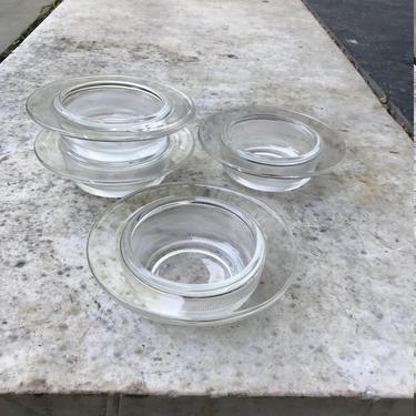 Rare Bowl Massimo Lella Vignelli Heller Double Bowl Glass Modular Pot Dutch Oven Containers Ribbed Halophane Vintage Mid-Century Post Modern 
