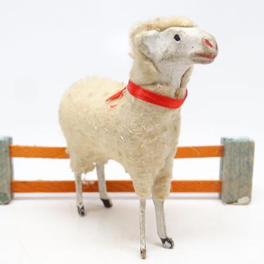 Antique 1930's German 3 Inch Wooly Sheep, for Putz or Christmas Nativity, Vintage Farm Lamb 