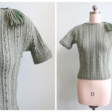 Vintage 1930's Zip Shoulder Sage Green Sweater | Size Extra Small 