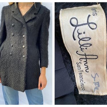 1960's Lilli Ann Coat / Knubby Wool Modern Coat / Lightweight Black Wool Jacket / Autumnal Coat 