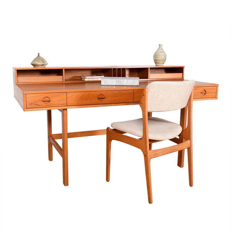 &#8216;Flip-Top&#8217; Danish Modern Teak Partner&#8217;s Desk by Lovig