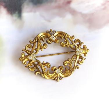 Antique .30 ct t.w. Old European Cut Diamond Brooch Solid 18K Yellow Gold 
