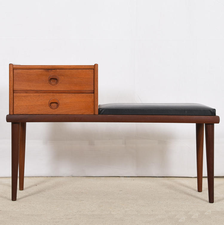 Mid Century Modern Low Telephone Table / Padded Bench