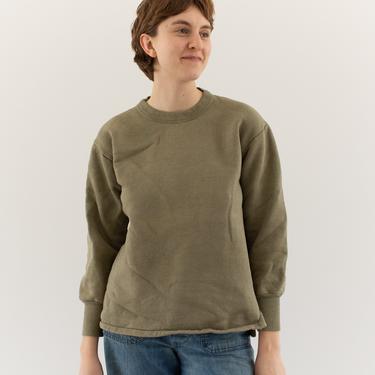 Vintage French Faded Olive Green Crew Sweatshirt | Cozy Fleece | 70s Made in France | FS098 | S M | 