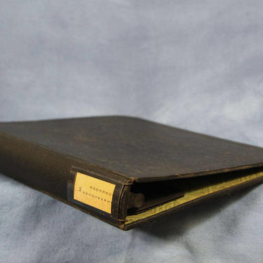 Vintage 1920s 1.5&amp;quot; Black Three Ring Binder, Heavy Duty with Metal Label 