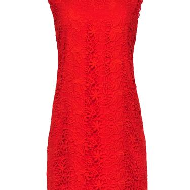 Cynthia Steffe - Red Crochet Floral Lace Sheath Dress Sz 10