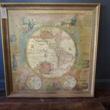 LARGE FRAMED SIGNED MIXED MEDIA MAP BY LISTED ARTIST STALRIE SOKOL HOHNE