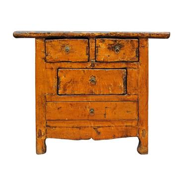 Chinese Rustic Rough Wood Distressed Orange Side Table Cabinet cs2498S