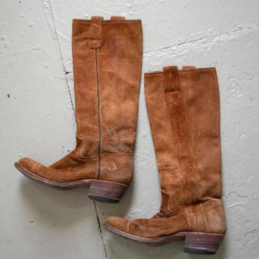 Vintage 1970s Suede Tall Boots Brown Leather 7 1/2 B 