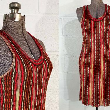 Vintage Missoni Sleeveless Dress 90s Pink Brown Orange Knit Midi Sheath Dress Made in Italy 1990s Italian Designer 