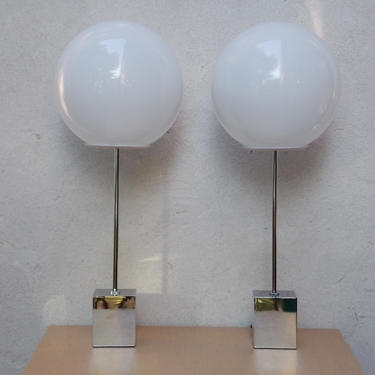 Pair Mid Century Modern Sonneman Globe Table Lamps 