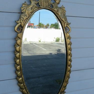 Early 1900s Gothic Gold Distressed Dragon Wall Bathroom Vanity Mirror 1899