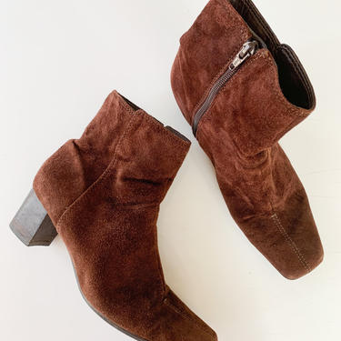 Vintage 1990s Nine West Brown Suede Ankle Boots / 8 1/2M 
