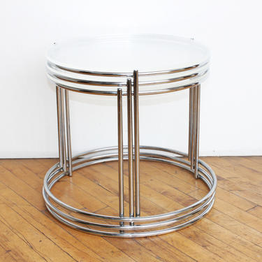 Vintage 70s Chrome Lucite Stacking Tables Nesting Hollywood Regency Mid Century Modern 