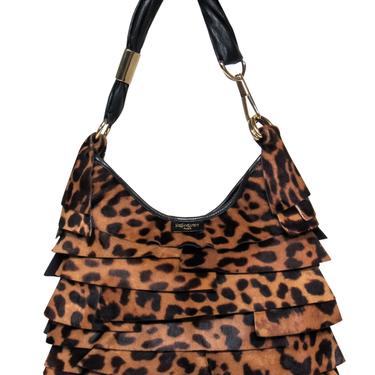 Yves Saint Laurent - Brown Leopard Print Calf Hair Tiered Shoulder Bag