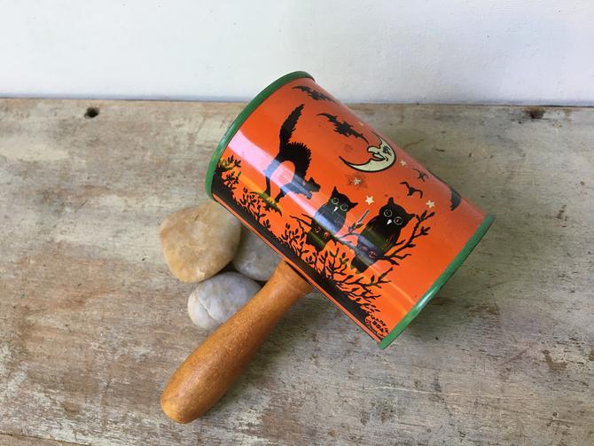 Vintage Halloween Noisemaker, Tin Litho Witch Cat, Moon And Owls, By T. ...  | Atlanta, GA