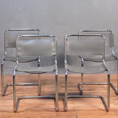 Mid Century Chrome &amp; Vinyl Grey Sling Chair