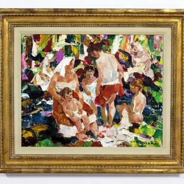 Mid Century Modern Framed Oil Painting Canvas by John E. Costigan The Bathers by LeShoppe05