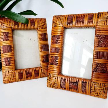 Genuine Vintage Wicker Wrapped Picture Frame Set- Gorgeous! 