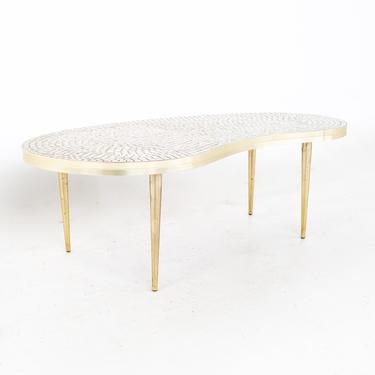Martz Style Mid Century Mosaic and Brass Kidney Coffee Table - mcm 