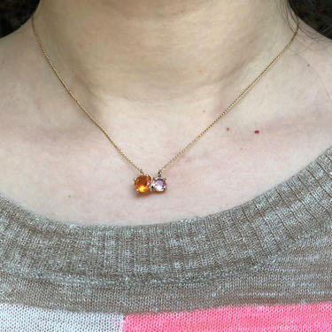 Pink and Orange Two Stone Neighbors Pendant in 14k Gold With Fire Opal and Pink Sapphire 