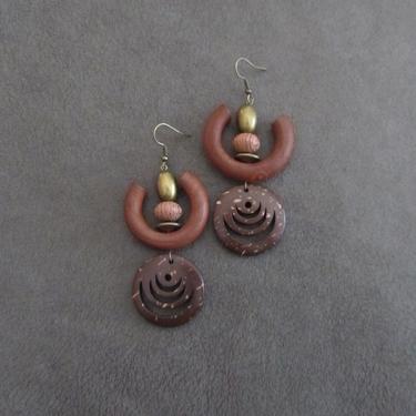 Large wooden earrings, big geometric earrings, modern earrings, bold earrings,  unique earrings, statement earrings, antique bronze 
