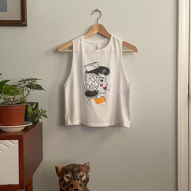 Fast Doll sailor girl flowy white cotton screen printed racer back cropped tank 