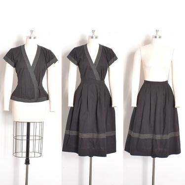 Vintage 1980s Dress / 80s Albert Nipon Two-Piece Skirt and Top Set / Black White ( small S ) 