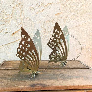 Vintage Brass Butterfly Animal Paperweight Set 