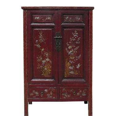 Vintage Chinese Flower Bird Graphic Accent Armoire vs634E 