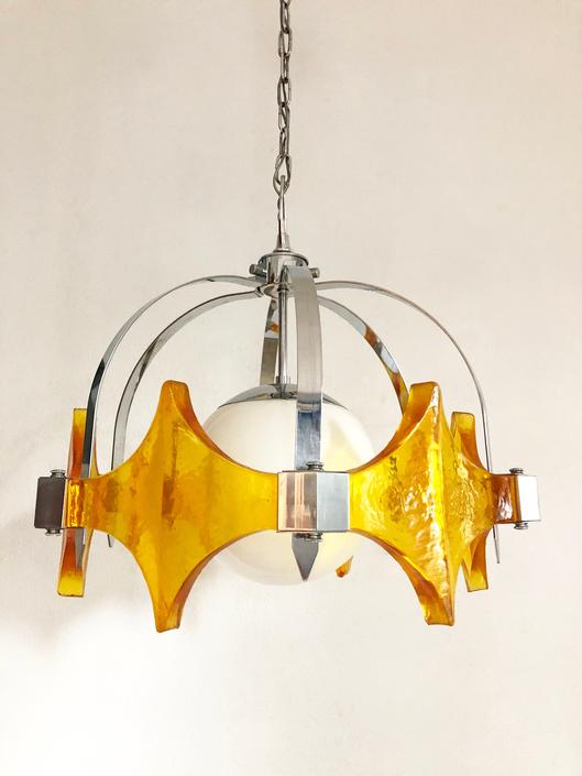 vintage mid century resin chrome globe pendant hanging lamp 