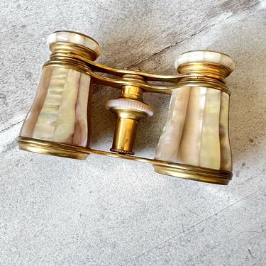 Lemaire french mother of pearl binoculars, brass antique opera glasses, 1910s edwardian, 1920s 