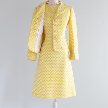 Chic 1960's Banana Cream Dress & Jacket Set By Jean Louis / Medium