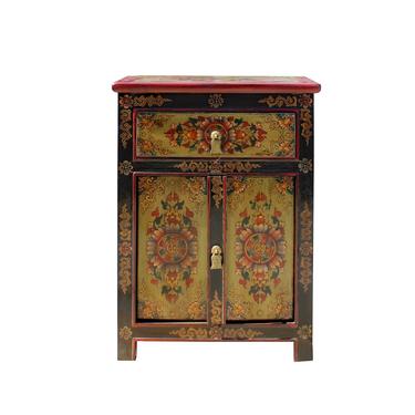 Black Lime Olive Green Tibetan Style Floral End Table Nightstand cs5779S