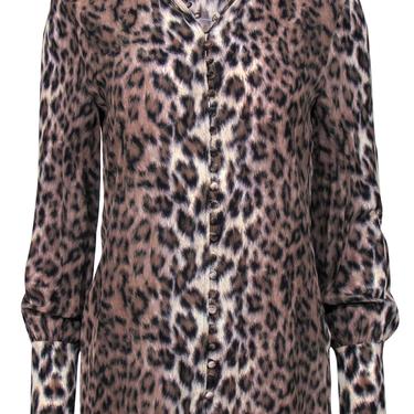 Joie - Brown Leopard Print Long Sleeve Button-Up Blouse Sz XS