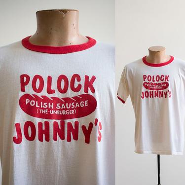 Vintage 1970s Polock Johnnys Ringer Tshirt / Polish Sausage Tshirt / Vintage Boardwalk Tee / Boardwalk Ringer Tee / Polock Johnnys Tshirt 