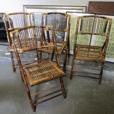 SET OF FOUR VINTAGE BAMBOO FOLDING CHAIRS