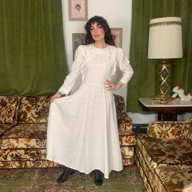 WHITE MAXI DRESS - theater costume - woven cotton - large 