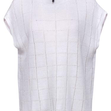 Eileen Fisher - White Grid Knit Cap Sleeve Top Sz S/M