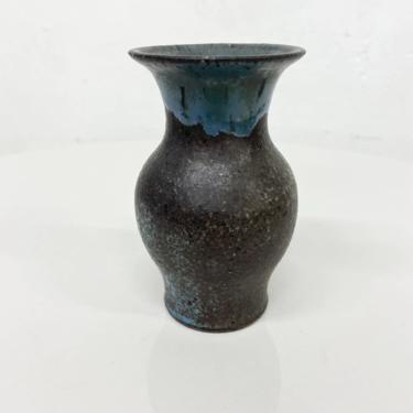 Artful Tiny Weed Pot Bud Vase Draped Blue Glaze on Black 1970s Modern 