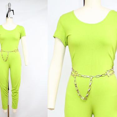 Vintage 90's NEON GREEN Leotard Jumpsuit / 1990's Funky Stretchy Jumpsuit / Summer / Women's Size Small Medium Large by Ru