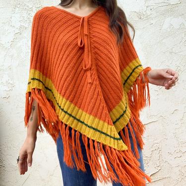Vintage 60's Della Junior Petites Fall Colored Knitted Sweater Poncho 