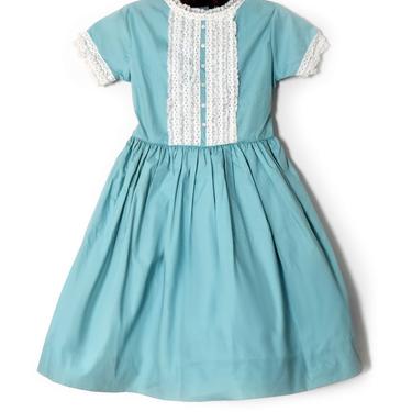 50's Girls Vintage Party Dress, Blue White Ruffle, Teal Cotton 1950's Full Skirt Petticoat, Little Girls, Original Tags, New, Kids 