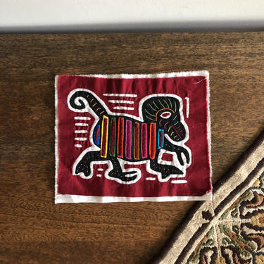 Vintage Panamanian Mola Embroidered Monkey Textile Art Panel 