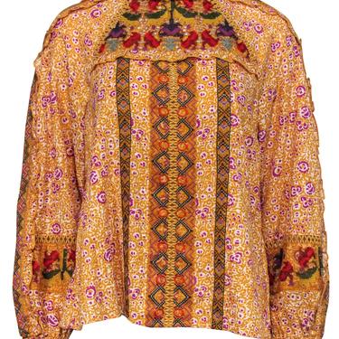 Maeve - Yellow, Purple &amp; Red Floral Print Embroidered Blouse Sz 10P