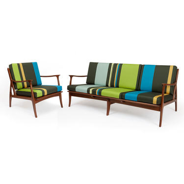 Vintage Italian Mid-Century Sofa Set in Paul Smith Big Stripe fabric by Maharam 