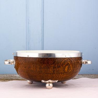Antique Oak and Silverplate Centerpiece Bowl with Liner