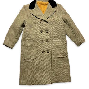 Vintage 1960s Women's Double -Breasted WOOL TWEED Overcoat ~ size S to M ~ Jacket / Trench Coat / Swing ~ Herringbone ~ 60s 